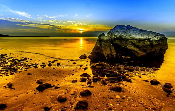 STONES, SEA, HORIZON, The OCEAN, The SKY, SUNSET, COAST, DAL