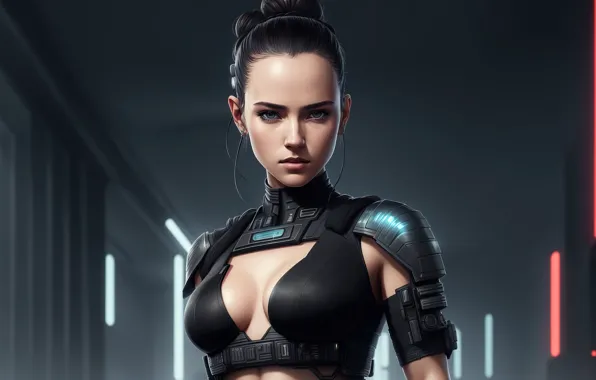 Girl, fantasy, armor, art, cyberpunk, digital art, fantasy art, fantasy girl