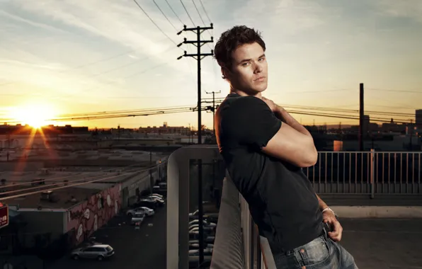 Look, sunset, the city, actor, brunette, Kellan Lutz