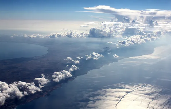 The sky, clouds, island, height, sky, clouds, cloud, height