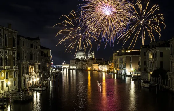 Picture night, lights, holiday, new year, Italy, Venice, fireworks