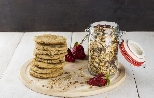 Picture berries, cookies, strawberry, cakes, oat, сookies