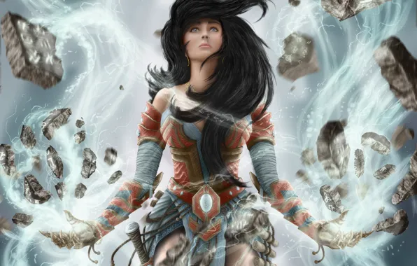 Picture the wreckage, girl, magic, hair, art, runes, Diablo III, wizard