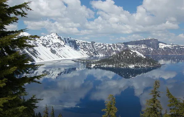 Download wallpaper reflection, island, ate, Oregon, Oregon, Crater Lake ...