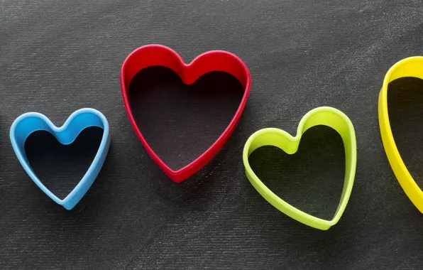 Table, holiday, heart, heart, hearts, black background, heart, colorful