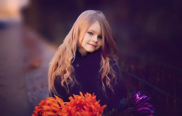 Flowers, children, girl, chrysanthemum, Rus