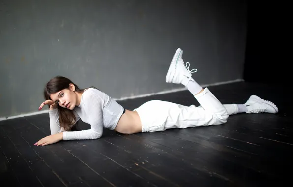 Picture look, girl, pose, Board, on the floor, pants, Dmitry Shulgin