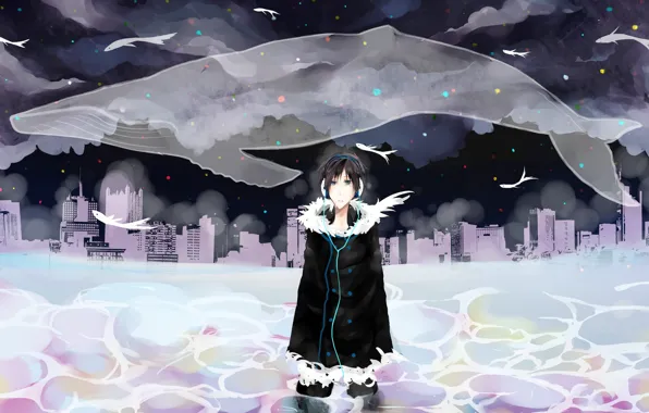 The city, headphones, kit, night, Durarara, Durarara, Of Izaya Orihara