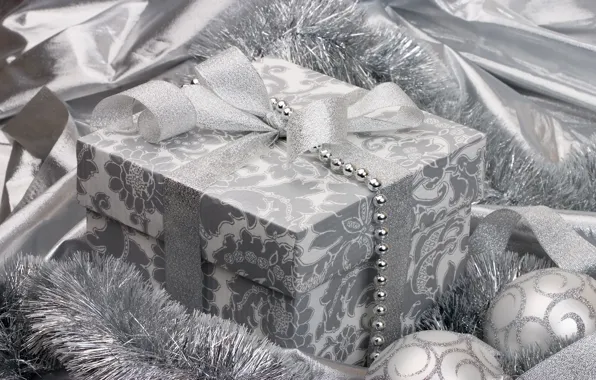 Picture holiday, gift, balls, black and white, toys, silver, new year, silver