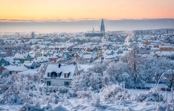 Winter, snow, building, home, Germany, Bayern, panorama, Germany