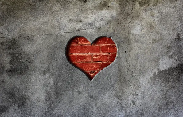 Wall, heart, brick, concrete