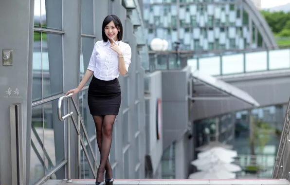 Look, sexy, pose, smile, model, the building, skirt, portrait
