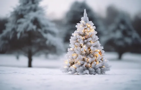 Winter, snow, decoration, background, balls, tree, New Year, Christmas