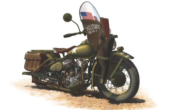 Picture color, engine, model, art, soldiers, khaki, motorcycle, USSR