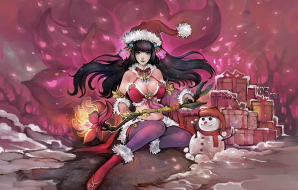 New year, Girl, gifts, snowman