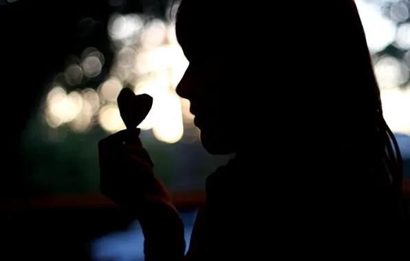 Light, paper, heart, Girl, silhouette, blackout