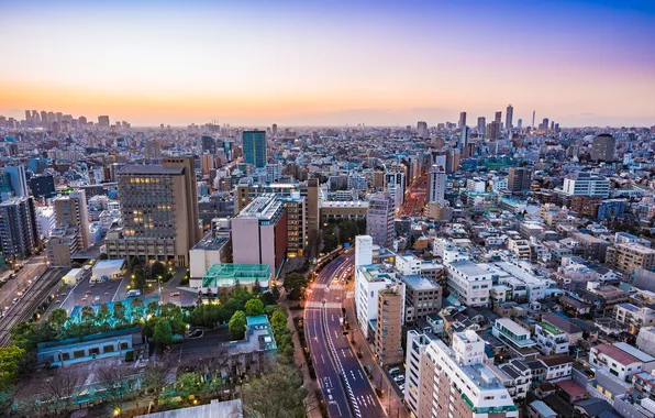 The city, home, panorama, Tokyo, Skyline, Dusk