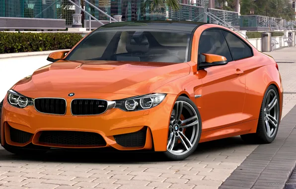 BMW, orange, BMW, Orange, Photoshop, Coupe, F82, by dangeruss