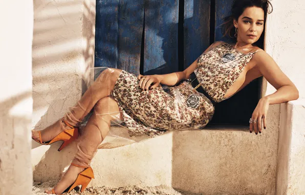 Pose, model, dress, actress, brunette, shoes, photoshoot, Emilia Clarke
