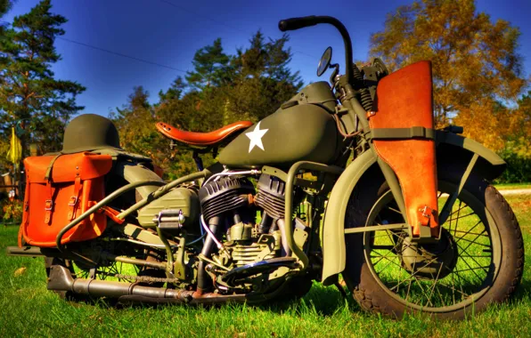 Picture model, HDR, war, motorcycle, military, Harley-Davidson, world, Second