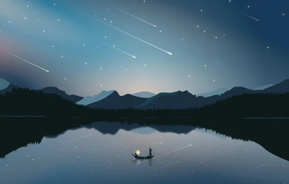 Picture forest, the sky, stars, landscape, mountains, night, nature, lake