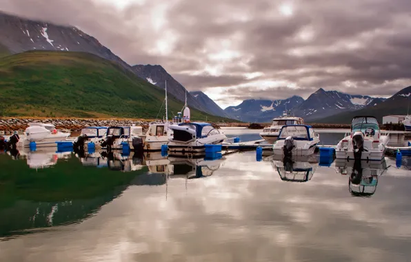 Sea, mountains, Norway, boat