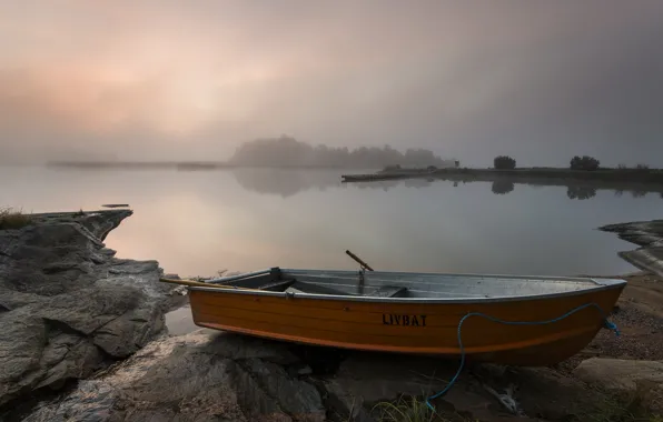 Landscape, lake, boat