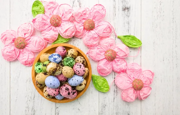Flowers, eggs, Easter, happy, flowers, eggs, easter, decoration