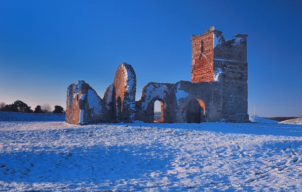 Winter, the sky, snow, the ruins, ruins