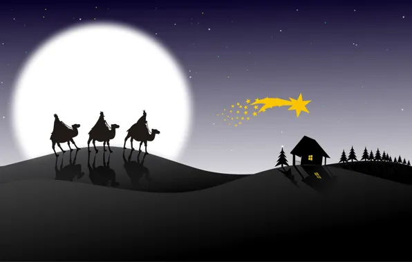 Holiday, the moon, graphics, Christmas, stars, christmas, caravan