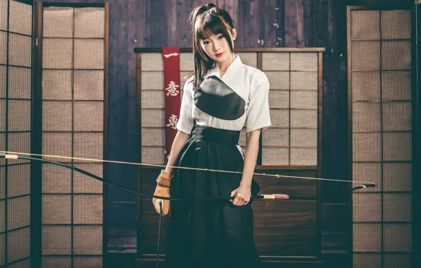 Picture look, girl, background, bow, Asian, arrows