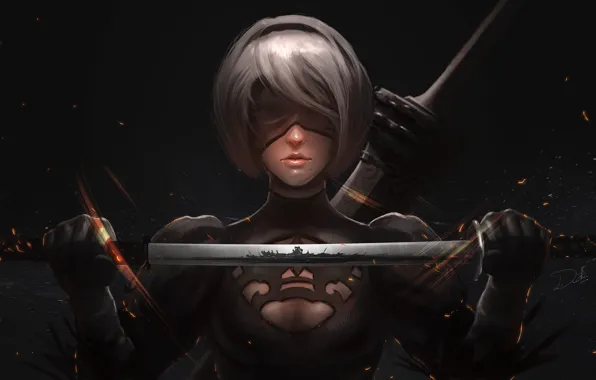 Girl, Figure, Sword, Android, Art, Illustration, Characters, Game Art
