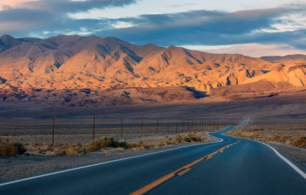 Picture road, the sky, freedom, clouds, landscape, sunset, mountains, nature