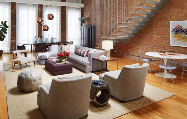 Wallpaper Urban Loft, style, living room, interior, dining room
