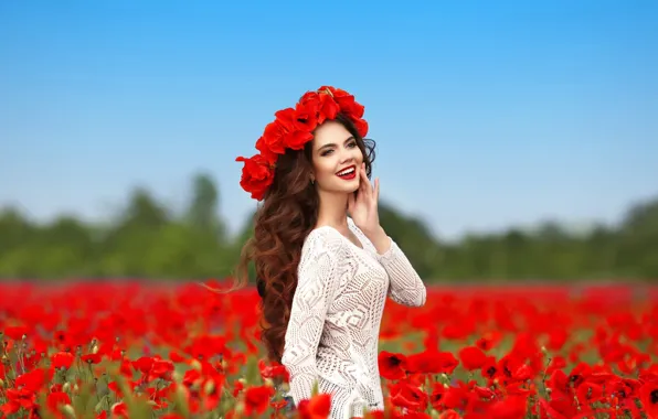 Picture field, flowers, smile, model, Maki