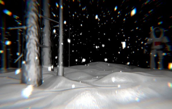 Fantasy, snow, scene, abstraction, snowfall, blender3d, 3dart, black & White