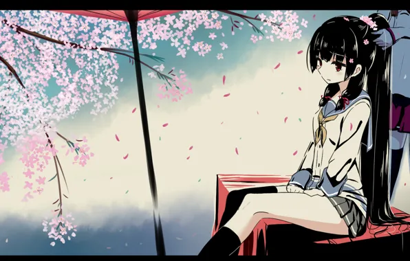 Girl, sexy, blouse, long hair, anime, beautiful, red eyes, pretty