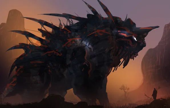 Figure, Monster, Silhouette, Landscape, Beast, Art, Landscapes, Digital Art
