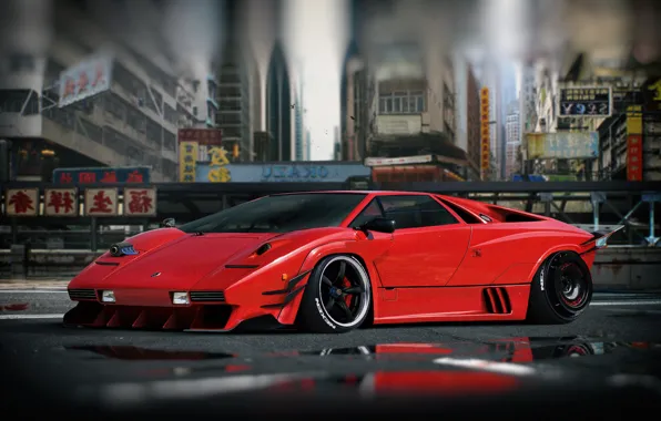 Red, Auto, The city, Lamborghini, Machine, Style, Asia, Supercar