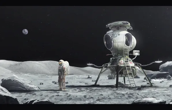 Planet, astronaut, stars, camera, Soviet Moon