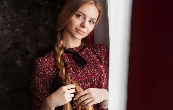 Picture look, pose, smile, hair, Girl, braid, Alexey Gilev
