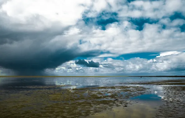 Picture the sky, clouds, Bay, Iceland, shallow water