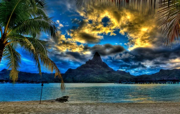 Sea, landscape, mountains, palm trees, photo, beach, Bora, the nature of the tropics