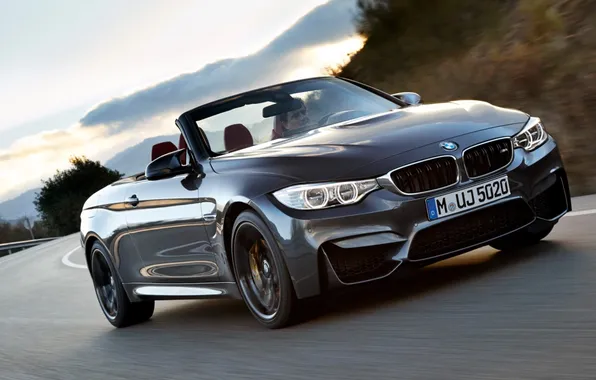 Road, grey, speed, turn, highway, convertible, BMW M4