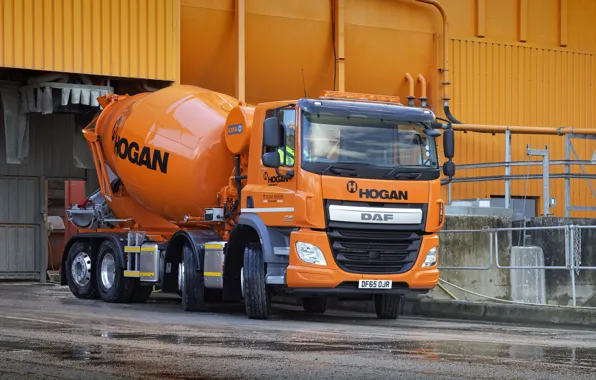 Orange, wall, DAF, DAF, 2016, platform, concrete mixer, Euro6