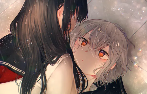 Rain, girls, two