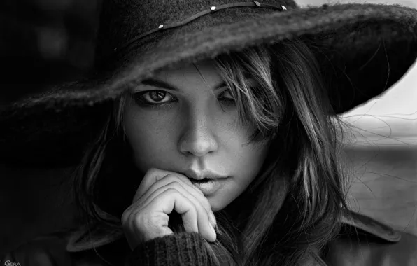 Girl, face, portrait, hat, by George Chernyadev