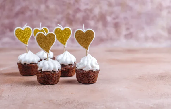 Hearts, dessert, cupcakes