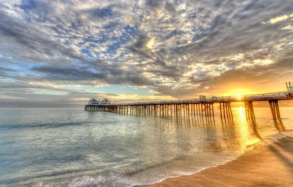 Sand, sea, wave, beach, the sky, the sun, clouds, light