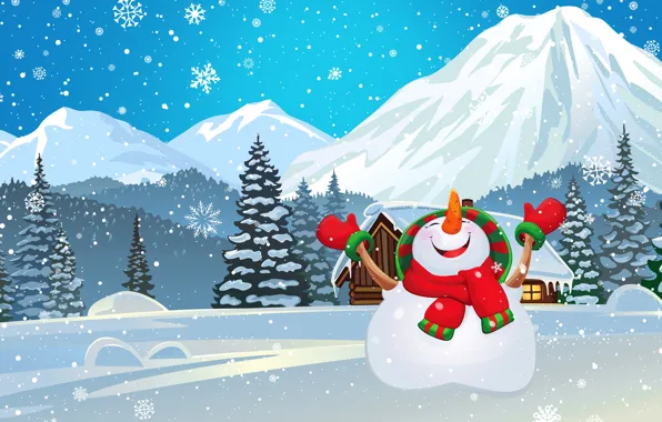 Winter, Minimalism, Mountains, Snow, Forest, New Year, Christmas, Snowflakes